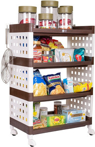 tnt lexi 4 tier brown multi-purpose storage organizer rack for home bathroom living room office bedroom with wheels plastic kitchen cabinet