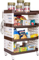TNT Lexi 4 Tier (Brown) Multi-Purpose Storage Organizer Rack for Home, Bathroom, Living Room, Office, Bedroom with Wheels Plastic Kitchen Cabinet