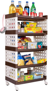 tnt lexi 5 tier brown multi-purpose storage organizer rack for home bathroom living room office bedroom with wheels plastic kitchen cabinet