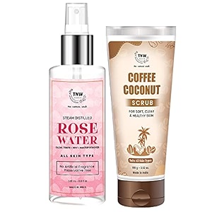tnw-the natural wash face amp skin care combo coffee coconut scrub  rose water 300 ml radiant amp soft healthy skin with face toner amp skin toner spray bottle