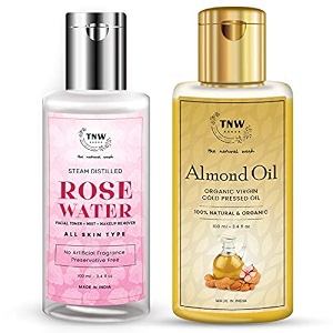 tnw-the natural wash steam distilled rose water 100ml and virgin cold pressed almond oil 100ml  all natural alcohol-free  rose water and almond oil for healthy skin  combo pack