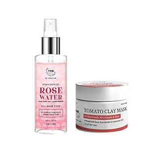 tnw-the natural wash tomato clay mask amp steam distilled rose water for soft amp hydrated skin  skincare with tomato amp roses  goodness of natural ingredients for skin 1 count