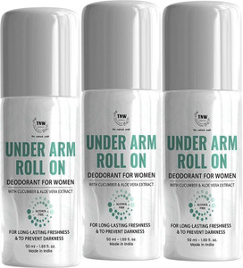 tnw - the natural wash set of 3 women underarm roll on deodorant  cucumber  aloe deodorant roll-on - for women 150 ml pack of 3