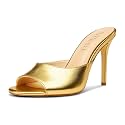 TNYNFBEB Women Stiletto High Heel Peep Open Toe Sandals Slingback Slip-on Wedding Office Cute Basic Classic 3.9 Inches Heels