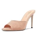 TNYNFBEB Women Stiletto High Heel Peep Open Toe Sandals Slingback Slip-on Wedding Office Cute Basic Classic 3.9 Inches Heels