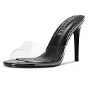 TNYNFBEB Women Stiletto High Heel Peep Open Toe Sandals Slingback Slip-on Wedding Office Cute Basic Classic 3.9 Inches Heels