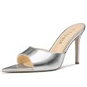 TNYNFBEB Womens Stiletto High Heel Pointed Open Toe Sandals Mules Shoes Slingback Slip-on Prom Party Dress Summer 3.9 Inches Heels