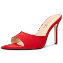 TNYNFBEB Womens Stiletto High Heel Pointed Open Toe Sandals Mules Shoes Slingback Slip-on Prom Party Dress Summer 3.9 Inches Heels