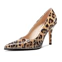 TNYNFBEB Womens Stiletto Mid Heel Pointed Toe Pumps Slip-on Sliver Beaded Prom Wedding Dress Basic Classic Patent Leather 3.5 Inches Heels