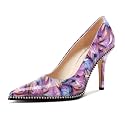 TNYNFBEB Womens Stiletto Mid Heel Pointed Toe Pumps Slip-on Sliver Beaded Prom Wedding Dress Basic Classic Patent Leather 3.5 Inches Heels