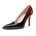 TNYNFBEB Womens Stiletto Mid Heel Pointed Toe Pumps Slip-on Sliver Beaded Prom Wedding Dress Basic Classic Patent Leather 3.5 Inches Heels