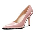 TNYNFBEB Womens Stiletto Mid Heel Pointed Toe Pumps Slip-on Sliver Beaded Prom Wedding Dress Basic Classic Patent Leather 3.5 Inches Heels