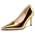 TNYNFBEB Womens Stiletto Mid Heel Pointed Toe Pumps Slip-on Sliver Beaded Prom Wedding Dress Basic Classic Patent Leather 3.5 Inches Heels