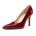 TNYNFBEB Womens Stiletto Mid Heel Pointed Toe Pumps Slip-on Sliver Beaded Prom Wedding Dress Basic Classic Patent Leather 3.5 Inches Heels