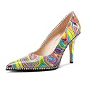 TNYNFBEB Womens Stiletto Mid Heel Pointed Toe Pumps Slip-on Sliver Beaded Prom Wedding Dress Basic Classic Patent Leather 3.5 Inches Heels