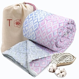 toaiart jaipuri quilt  lightweight comforterrazairajai  hand quilted  block printed reversible 3 layer premium mulmul cotton cotton wool filling king 108 x 90  vintage lines checks