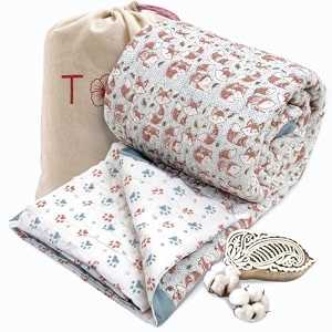 toaiart jaipuri quilt  lightweight comforterrazairajai  hand quilted  block printed reversible 3 layer premium mulmul cotton cotton wool filling king size 108 x 90  funny fox