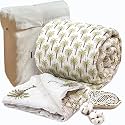 TOAIArt Jaipuri Quilt | Lightweight Comforter/Razai/Rajai | Hand Quilted | Block Printed Reversible 3 Layer| Premium Mulmul Cotton| Cotton Wool Filling| King Size 108” X 90” | Palm Trees