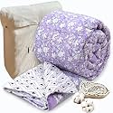 TOAIArt Jaipuri Quilt | Lightweight Comforter/Razai/Rajai | Hand Quilted | Block Printed Reversible 3 Layer| Premium Mulmul Cotton| Cotton Wool Filling| Queen Size 90” X 108” | Lavender Kalamkari