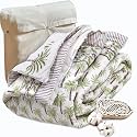 TOAIArt Jaipuri Quilt | Lightweight Comforter/Razai/Rajai | Hand Quilted | Block Printed Reversible 3 Layer| Premium Mulmul Cotton| Cotton Wool Filling| Single Size 60” X 90” | Palm Trees