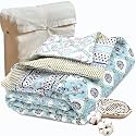TOAIArt Jaipuri Quilt | Lightweight Comforter/Razai/Rajai | Hand Quilted | Block Printed Reversible 3 Layer| Premium Mulmul Cotton| Cotton Wool Filling| Queen Size 90” X 108” | Small Blue Jaal