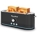 Toaster 4 Slice Wide Slot, Smart Stainless Steel Toaster, Commercial Long Slot Toasters, 7 Browning Settings, Defrost Reheat Functions, Removable Crumb Tray for Bagel Muffin Waffle (Black)
