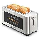 Toaster 4 Slice Wide Slot, Smart Stainless Steel Toaster, Commercial Long Slot Toasters, LED Display Touch Panel, Automatic Shut-Off Anti-Jam, Easy Clean Cord Storage for Bagel Muffin Waffle (Silver)