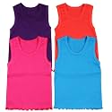ToBeInStyle Girl's 4 Pack 100% Cotton Ruffle Hem Tank Tops Super Soft Undershirts