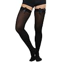ToBeInStyle Women’s Opaque Long Thigh High Stockings w/Decorative Front Satin Bow