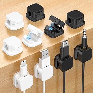 tobfit 10-pack magnetic cable clips  strong adhesive cord holder for desk phone charger computer car amp home office cable management-blackwhite