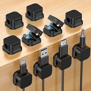 tobfit 10-pack magnetic cable clips  strong adhesive cord holder for desk phone charger computer car amp home office cable management-black