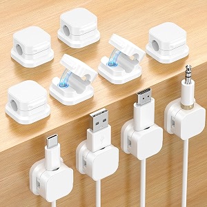 tobfit 10-pack magnetic cable clips  strong adhesive cord holder for desk phone charger computer car amp home office cable management-white