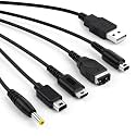 Tobfit 5-in-1 Charger Cable for Nintendo DS Lite, for DS Lite, Wii U, New 3DS XL, 3DS, 2DS, DSi XL, Gameboy Advance SP, PSP 1000/2000/3000 – Multi-Compatible Charging Cable