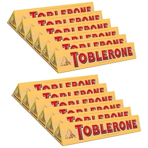 toblerone of switzerland milk chocolate with honey and almond nougat - 12 pack pouch 12 x 100 gram