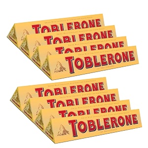 toblerone of switzerland milk chocolate with honey amp almond nougat-8 pack pouch 8 x 100 gram