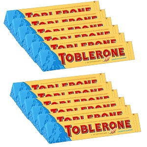 toblerone of switzerland swiss milk chocolate with crunchy almonds 12 pack pouch 12 x 100 gm