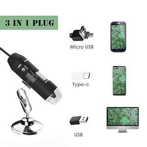 tobo 1000x magnification endoscope 8 led usb 20 digital microscope 3 in 1 and metal standusb microscope compatible with mac window 7 8 10 android linux black - td-584im