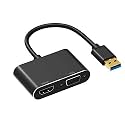 Tobo USB 3.0 to HDMI VGA Adapter Dual Output,USB to VGA HDMI Adapter, Plug and Play HD 1080P Converter Cable for Windows 7/8/10 Computers., Black, 105 * 105 * 24mm (5201B)