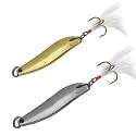 TOBSY Fishing Spoon Lure Metal Jig with Feather Treble Hooks (Pack of 2) | Shiny Gold & Silver Casting Spoon Bait with Red Attractor | Fishing Lure for Freshwater & Saltwater Sport Fishing