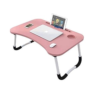 tocs engineered wood foldable laptop table with cup holder study table bed table breakfast table foldable amp portable pink 27 cm 60 cm 40 cm