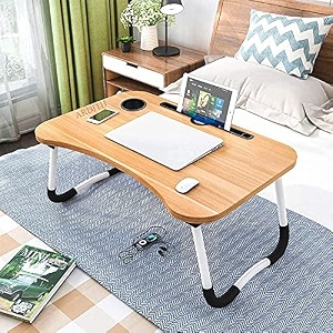 tocs presents foldable laptop table with cup holder study table bed table breakfast table foldable amp portable gt wood 264 cm 394 cm 594 cm beige