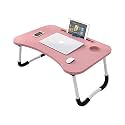 TOCS Engineered Wood Foldable Laptop Table With Cup Holder, Study Table, Bed Table, Breakfast Table, Foldable &amp; Portable, (Pink, 27 Cm, 60 Cm, 40 Cm)