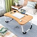TOCS Presents Foldable Laptop Table With Cup Holder, Study Table, Bed Table, Breakfast Table, Foldable &amp; Portable ==> (Wood, 26.4 Cm, 39.4 Cm, 59.4 Cm, Beige)