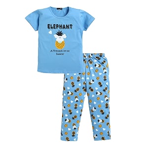 Girls Set of Cotton CartoonPrinted Tshirt Pajama