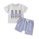 Toddler Baby Boy Easter Rabbit Outfit Short Sleeve Bunny Carrot Smocked T-shirt Elastic Waist Shorts Summer Clothes