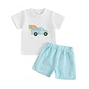 Toddler Baby Boy Easter Rabbit Outfit Short Sleeve Bunny Carrot Smocked T-shirt Elastic Waist Shorts Summer Clothes