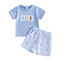 Toddler Baby Boy Easter Rabbit Outfit Short Sleeve Bunny Carrot Smocked T-shirt Elastic Waist Shorts Summer Clothes