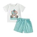 Toddler Baby Boy Easter Rabbit Outfit Short Sleeve Bunny Carrot Smocked T-shirt Elastic Waist Shorts Summer Clothes
