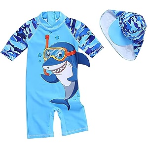 toddler baby boys swimsuit one piece bathing suit rash guard swimwear upf 50 with hat