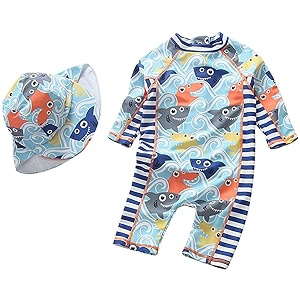 toddler baby boys swimsuit one piece bathing suit rash guard swimwear upf 50 with hat